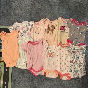 12 girls 3-6 month short sleeve snap onesies
